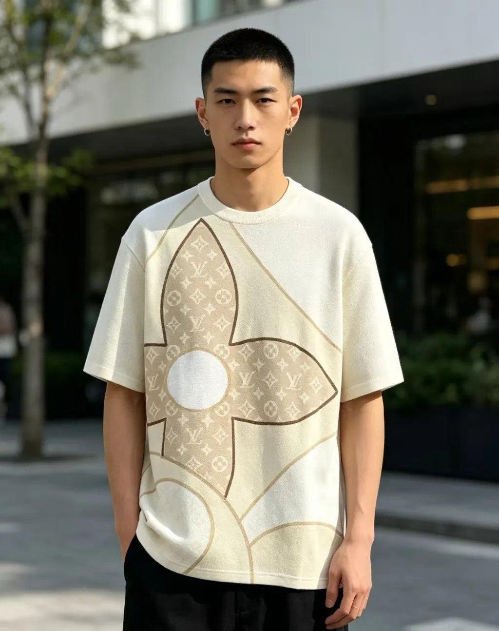 Louis Vuitton/Louis Vuitton presbyopia four-leaf clover knitted short sleeves